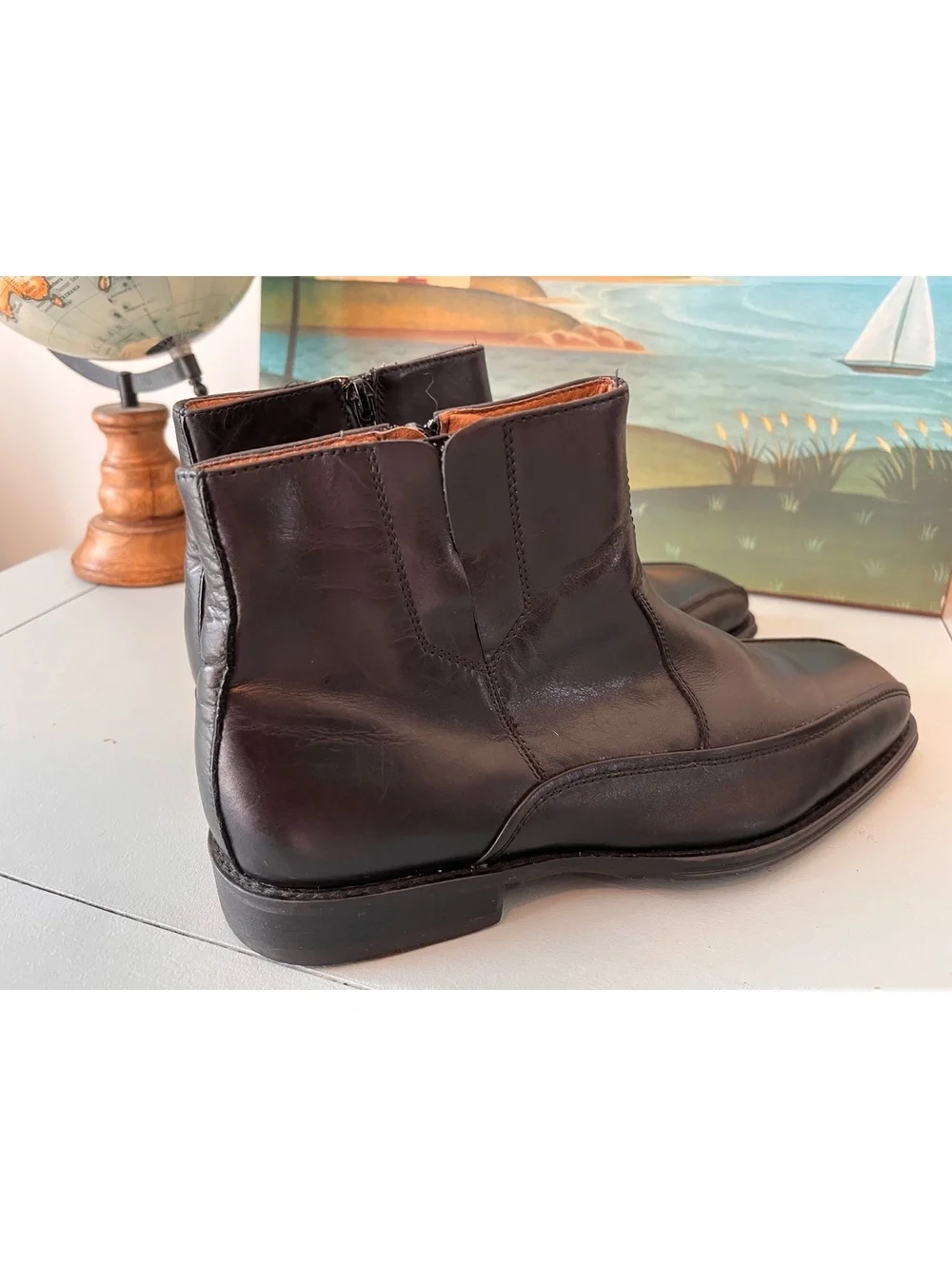 Johnston & Murphy Men's Leather Dress Ankle Boots Side-Zip Square Toe Size 9